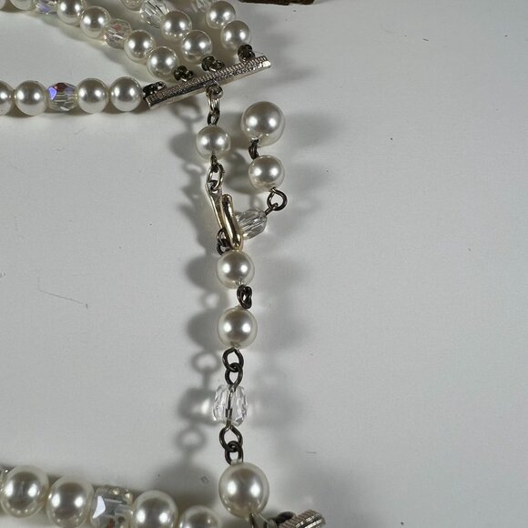 Vintage Multi-Strand Faux Pearl & Crystal Bead Necklace With Silver-Tone Clasps - Picture 3 of 3